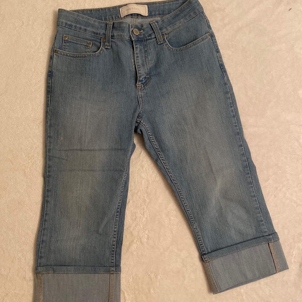 Merona Cropped Wide Cuff Capri Jeans Women's Size 6 Light Denim Wash